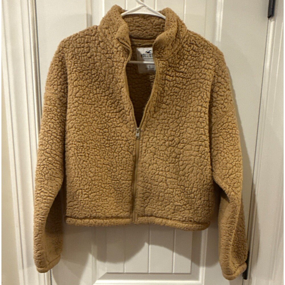 Hollister Womens Tan Full Zip Jacket Long Sleeve Casual Regular Fit Size S crop
